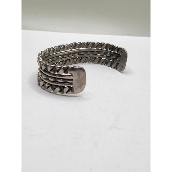 Vintage Heavy Silver Tone Triple Band Textured Metal Cuff Bracelet - Picture 4 of 10